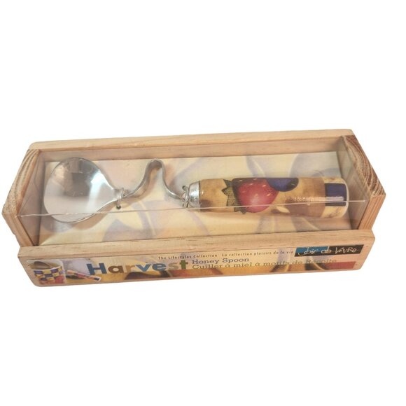 Harvest Honey Spoon in Wooden Crate Vintage 2002 Joie de Vivre Wood Crate NEW - Picture 2 of 13